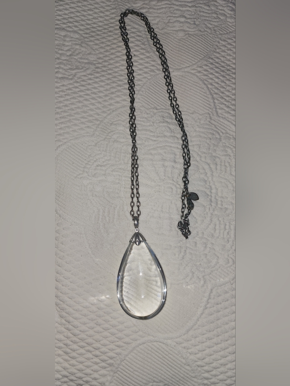 Clear Teardrop Pendant Necklace - Silver Chain